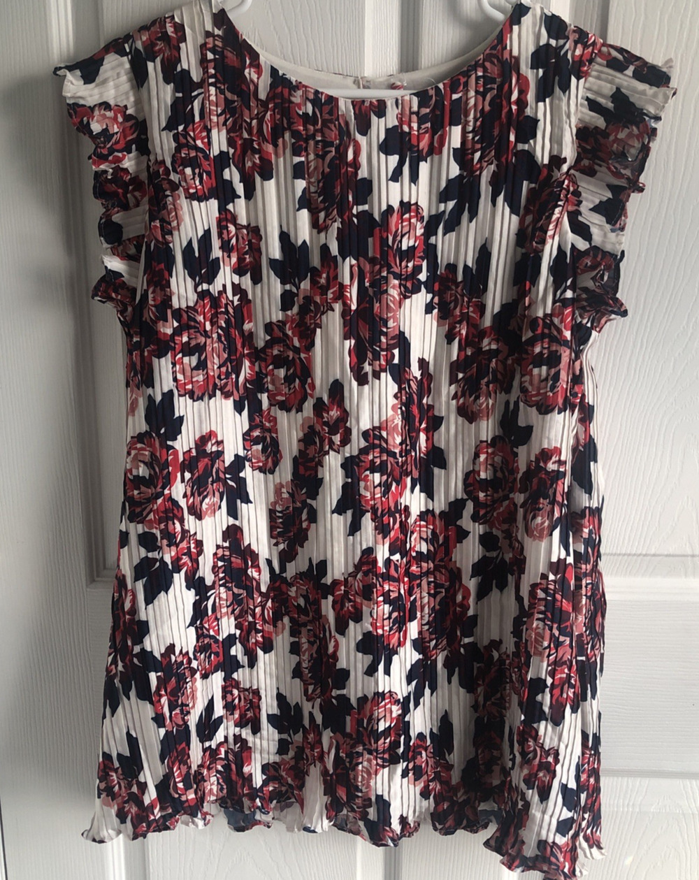 Jessica London Tunic Swing 16W/1X Floral pleated ruffle short sleeve NWOT